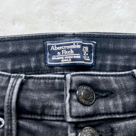 Abercrombie & Fitch Simone High Rise Ankle Jeans Size 26/2R Stretch Faded Black - Picture 7 of 7